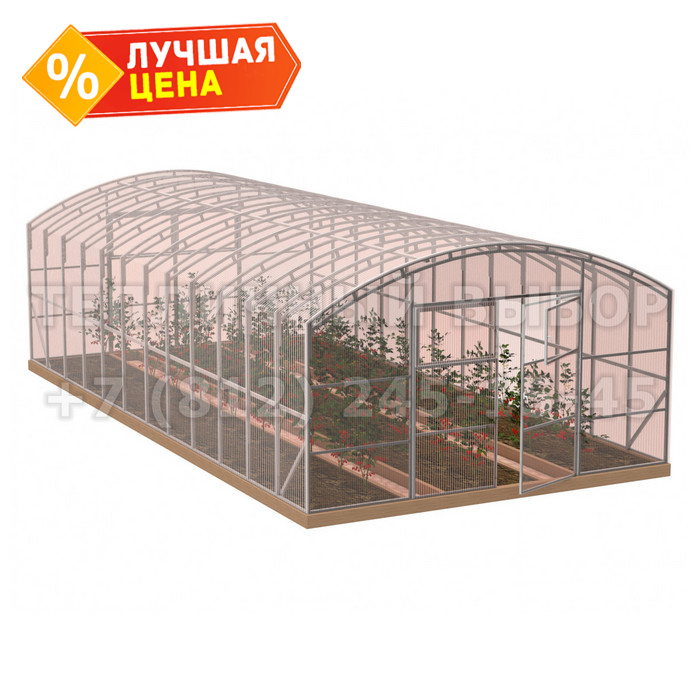 Теплица из поликарбоната-фито Усиленная Прямостенная 4х12 h=2.4 м профиль 20х40 мм