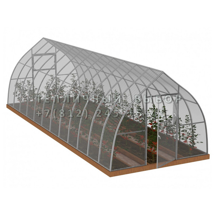 Теплица из поликарбоната Усиленная Капелька 3х8 h=2.3 м профиль 25х25 мм